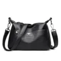 Classic black leather women shoulder bag designer crossbody handbag with metal hardware - Black