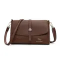 Stylish solid color women casual shoulder bag minimalist daily crossbody PU leather handbag - Coffee