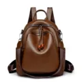 Women soft leather backpack stylish casual daypack convertible multiway shoulder bag brown. - Brown 3