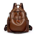 Stylish women brown soft leather backpack anti-theft convertible shoulder daily bag - Brown-4