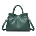 Dark Green Leather Handbag Stylish Tote Bag Casual Crossbody Shoulder Bag for Women - Green