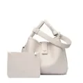 Beige litchi grain soft leather bucket bag with matching pouch, elegant commuter handbag. - Jade White