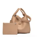 Classic PU leather bucket bag with top handle and matching pouch for women daily commute. - Sand Gold Camel
