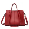 Red soft leather tote bag for women, large capacity business commuting shoulder handbag. - Red