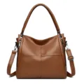 Brown PU leather shoulder bag casual versatile hobo handbag for women daily commute - Yellow Brown