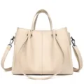 Minimalist soft leather tote bag women business commuting large capacity shoulder crossbody bag - Off White