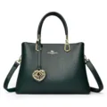 Elegant dark green leather handbag for women, spacious shoulder and crossbody bag. - Green
