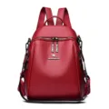 Red women cowhide texture backpack large capacity shell bag multi-functional travel school bag - Red