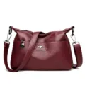 Wine red leather shoulder bag for women, stylish crossbody handbag with multi pockets. - Burgundy