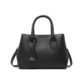 Black litchi pattern leather handbag, commuter tote bag with adjustable shoulder strap. - Black