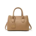 Women's brown litchi grain handbag, portable shoulder crossbody bag, simple versatile daily style. - Biscuit Color