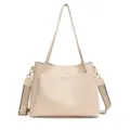 Beige womens tote handbag large capacity casual shoulder bag daily commuter stylish purse - White