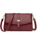 Women leather crossbody shoulder bag elegant burgundy stylish daily small square handbag - Burgundy