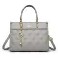 Grey quilted leather tote bag for women, large capacity stylish shoulder bag with chain charm. - Grey Green