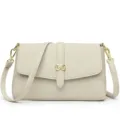 Stylish beige leather crossbody bag for women, elegant daily shoulder handbag with gold hardware. - Off White