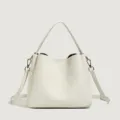 White soft leather bucket bag women casual versatile crossbody single shoulder handbag daily use - Off White