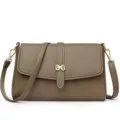 Brown leather crossbody bag for women, minimalist single shoulder bag with gold hardware. - Khaki