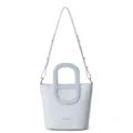 Light blue leather bucket bag detail, featuring unique cutout handle and premium pebble texture. - Upgrade Version / Blue