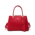 Red leather handbag for women, stylish commuter tote bag with top handles and chic shoulder strap. - Burgundy