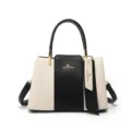 Chic color-block women's handbag with top handle and shoulder strap for daily commuting. - White and Black