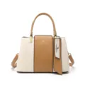 Sac à main élégant pour femme bicolore en cuir PU sac bandoulière mode avec poignée chic - Blanc et Marron