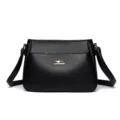 Women black soft leather shoulder bag casual crossbody bag large capacity daily use - Black