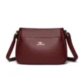Women solid color soft leather shoulder bag casual crossbody bag large capacity daily use - Burgundy