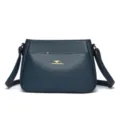 Dark blue women soft leather crossbody shoulder bag casual large capacity stylish daily handbag. - Blue