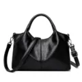 Black Retro PU Leather Women Handbag Spliced Commuter Tote Bag with Adjustable Strap - Black