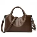 Retro brown faux leather shoulder bag minimalist casual crossbody tote with adjustable strap - Coffee