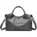 Grey Leather Patchwork Handbag Casual Commuter Shoulder Crossbody Bag Stylish Tote - Gray