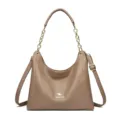 Stylish women's tote shoulder bag with chain handle, large capacity casual crossbody bag. - Khaki