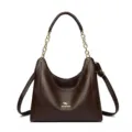Stylish dark brown leather hobo shoulder bag with elegant gold chain handle and spacious design. - Dark Coffee