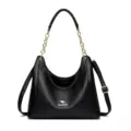 Black women shoulder bag, stylish leather tote bag with gold chain and crossbody strap. - Black Elephant Pattern