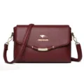 Wine red PU leather women shoulder bag, stylish casual crossbody handbag for daily commuting. - Burgundy