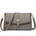 Grey leather small square crossbody bag for women, stylish single shoulder bag with gold hardware. - Gray