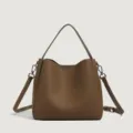 Brown soft leather bucket bag for women, versatile shoulder crossbody bag with top handle. - Mocha Brown