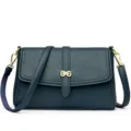Women's Dark Blue PU Leather Crossbody Bag Fashion Casual Shoulder Bag with Gold Hardware - Blue