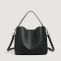 Black soft leather bucket bag women versatile single shoulder crossbody handbag daily commute - Black