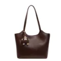 Retro brown women shoulder tote bag large capacity PU leather casual handbag with charm - Without Pendant / Brown