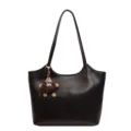 Vintage brown tote bag for women, large capacity stylish shoulder bag with cute charm. - Without Pendant / Coffee