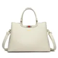 Elegant white women tote bag crossbody PU leather handbag with golden hardware for daily commute - Off White