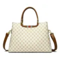 Elegant women's handbag with classic monogram pattern, top handles and adjustable shoulder strap. - Off-White-1