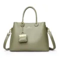 Green PU leather tote bag with shoulder strap and chic mini charm. Elegant women handbag. - Matcha Green