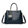 Dark blue soft leather womens fashion top handle shoulder bag with metal hardware pcs - Blue