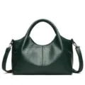 Stylish dark green soft leather handbag for women, versatile top handle and crossbody bag. - Tea Green