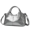 Silver soft leather women handbag stylish tote crossbody bag casual commuter shoulder bag - Silver