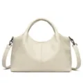 Beige soft leather crossbody bag women daily commute minimalist shoulder tote bag elegant purse - Off White
