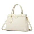 Elegant women's leather shoulder handbag with gold hardware and multiple compartments for daily use. - Off White