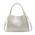 Korean style soft PU leather handbag large capacity casual shoulder crossbody bag white - White PU Leather